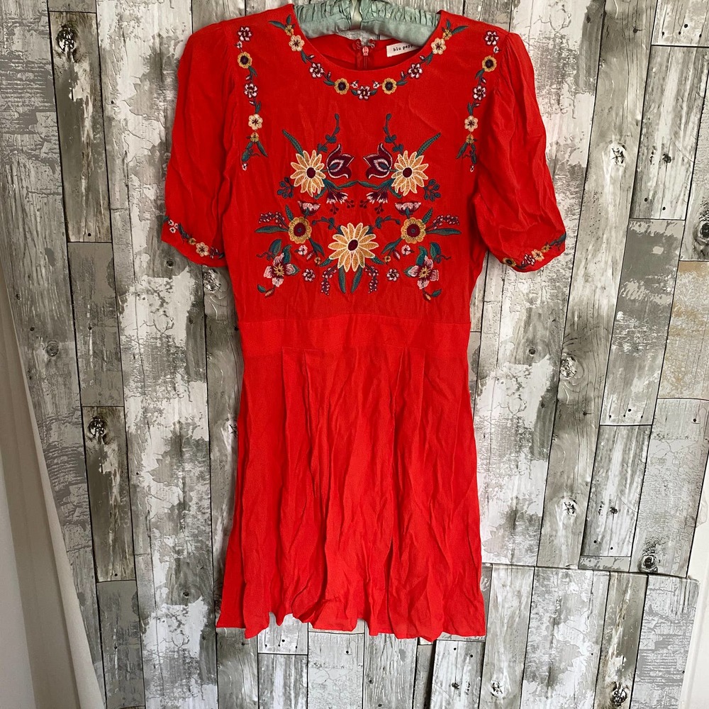 NWT blu pepper floral embroidered red dress S